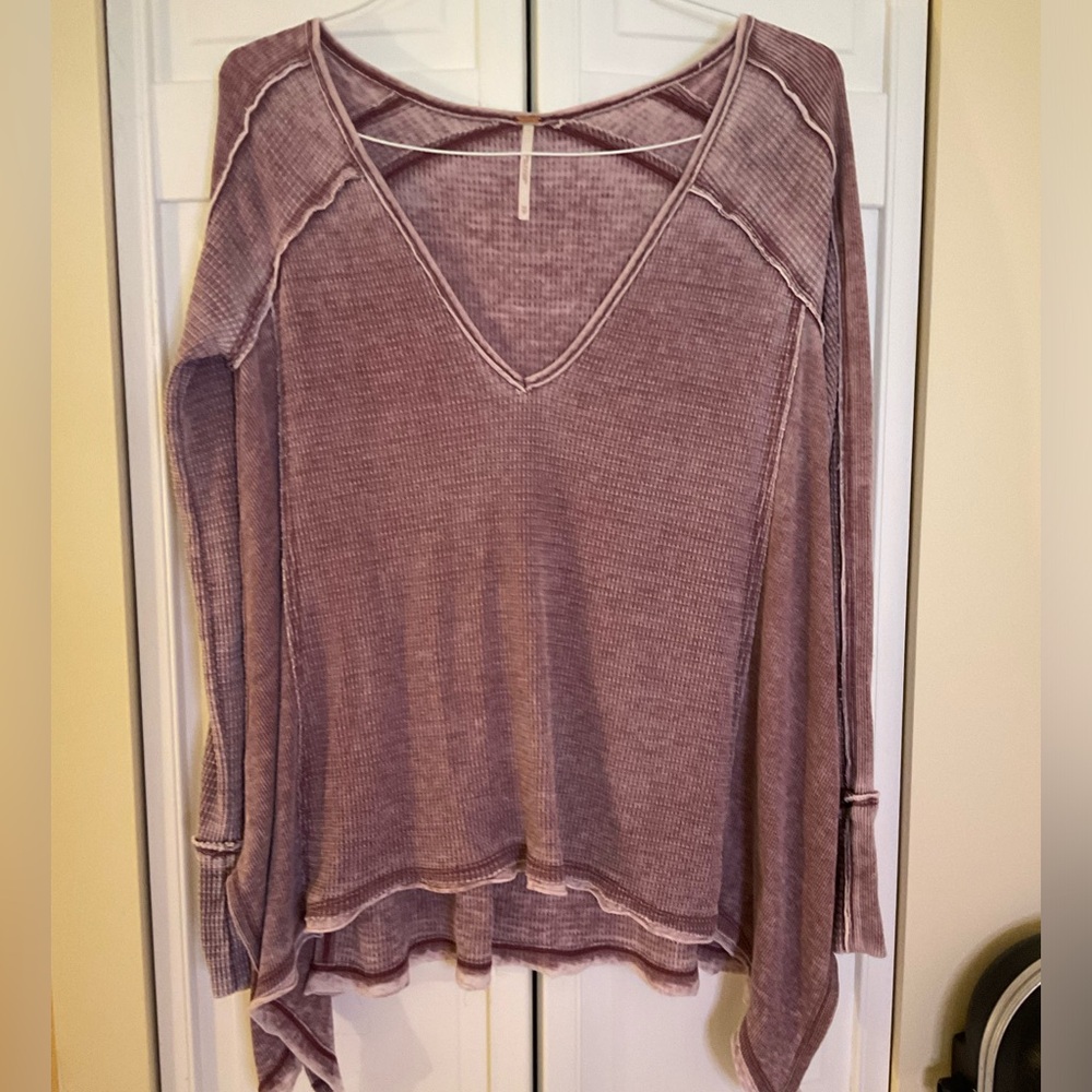 Free People Waffle High Low V-Neck